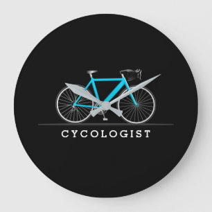 Reloj Redondo Grande Cycologist text with aqua bicycle