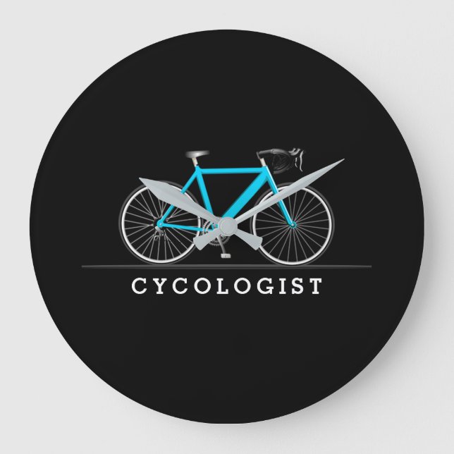 Reloj Redondo Grande Cycologist text with aqua bicycle (Anverso)