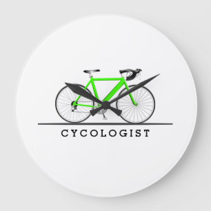 Reloj Redondo Grande Cycologist text with green bicycle