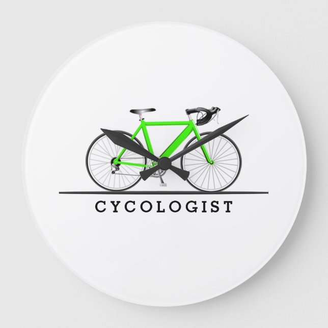 Reloj Redondo Grande Cycologist text with green bicycle (Anverso)