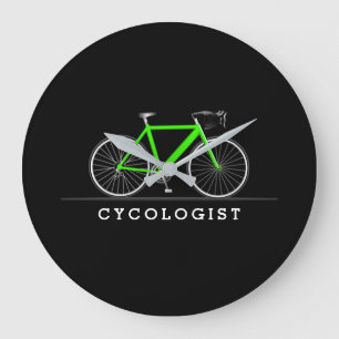 Reloj Redondo Grande Cycologist text with neon green bicycle