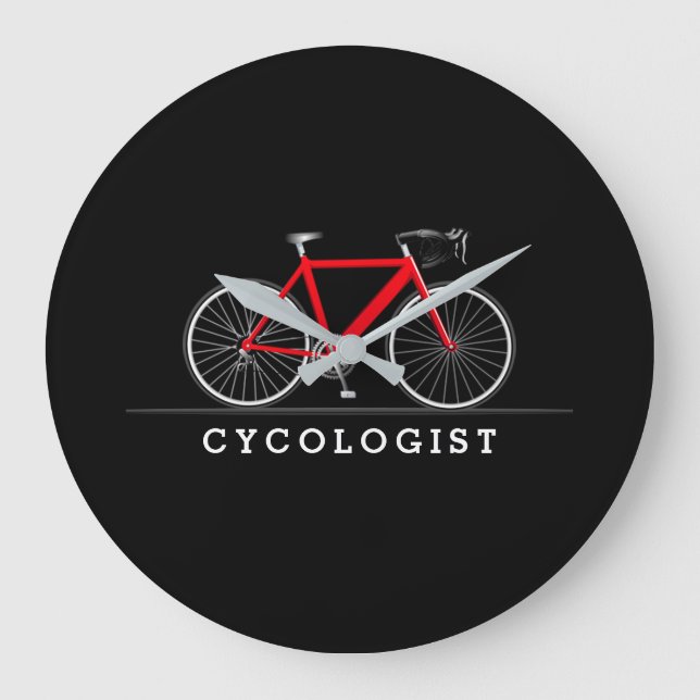 Reloj Redondo Grande Cycologist text with red bicycle (Anverso)