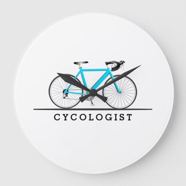 Reloj Redondo Grande Cycologist text with turquoise bicycle (Anverso)