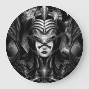 Reloj Redondo Grande Cyiria Reina Del Reino Oscuro Retrato Fractal