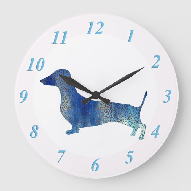 Reloj Redondo Grande Dachshund azul (Anverso)