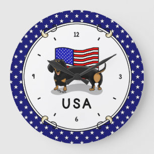Reloj Redondo Grande Dachshund, bandera estadounidense de los Estados U