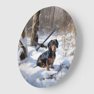 Reloj Redondo Grande Dachshund Deja que nieve Navidad