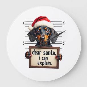 Reloj Redondo Grande Dachshund Divertido Navidad Querido Santa Puedo Ex