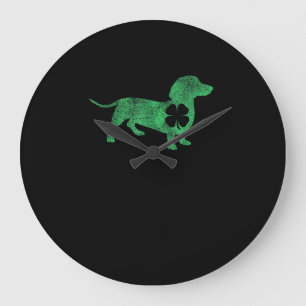 Reloj Redondo Grande Dachshund Dog Shamrock St. Patrick's Day Saint Pad