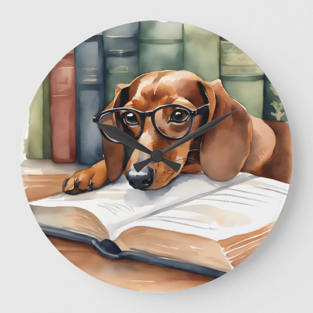 Reloj Redondo Grande Dachshund Dog Vintage (Anverso)