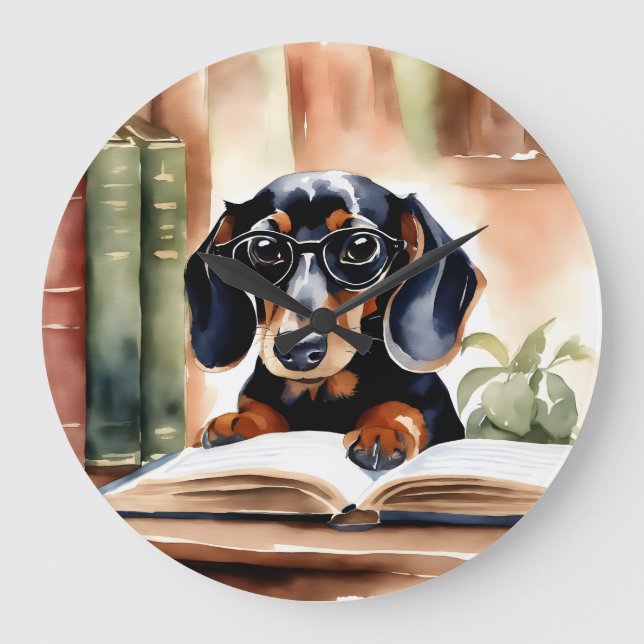 Reloj Redondo Grande Dachshund en el arte acuarela (Anverso)