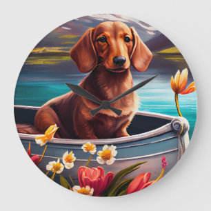 Reloj Redondo Grande Dachshund en una paleta: Una aventura escénica