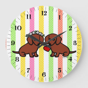 Reloj Redondo Grande Dachshund Love Couple Personalizado