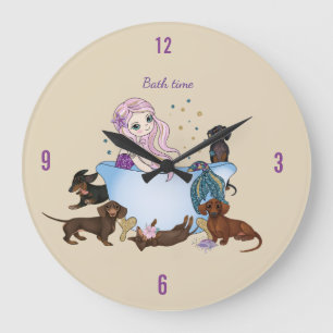 Reloj Redondo Grande Dachshund Mermaid Bath Time Wall Clock