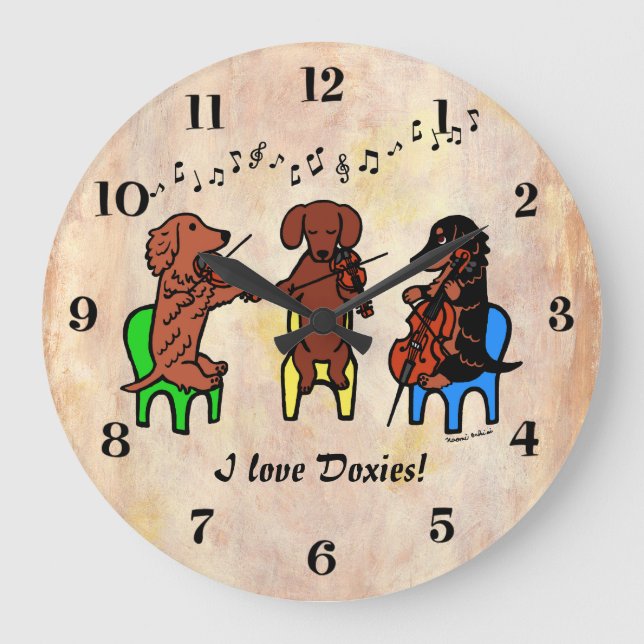 Reloj Redondo Grande Dachshund String Trio (Anverso)