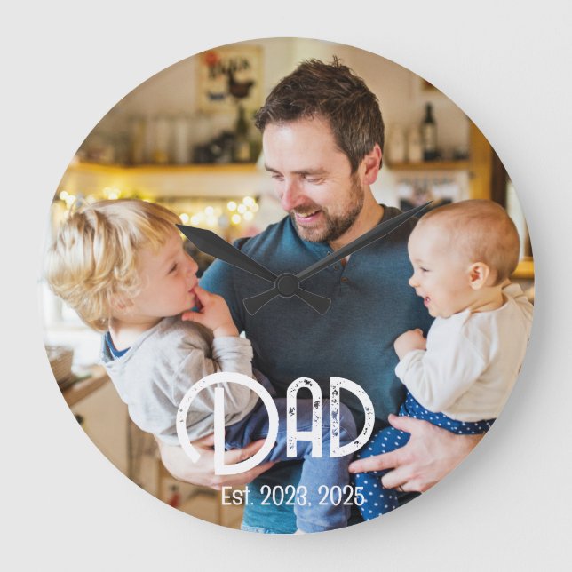 Reloj Redondo Grande Dad Established Photo Black White Grunge (Anverso)