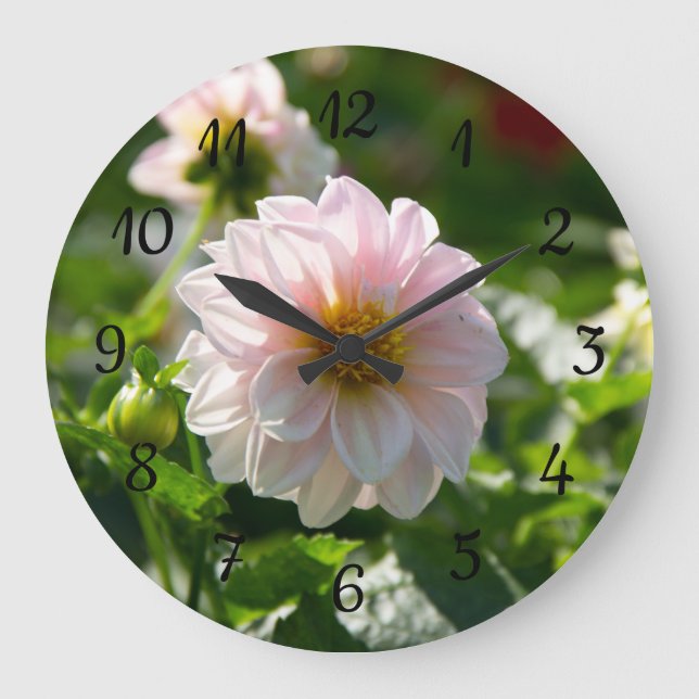 Reloj Redondo Grande Dahlia blanca en la foto del jardín (Anverso)