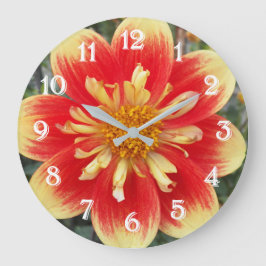 Reloj Redondo Grande Dahlia Floral Collarette Naranja y Amarillo