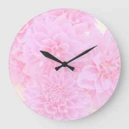 Reloj Redondo Grande Dahlias En Rosa Suave