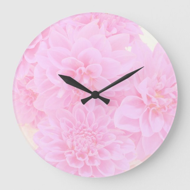 Reloj Redondo Grande Dahlias En Rosa Suave (Anverso)