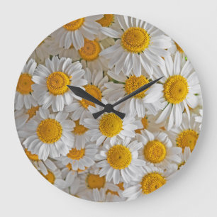 Reloj Redondo Grande Daisies blancos: Hermoso fondo floral