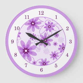 Reloj Redondo Grande Daisies morados y blancos