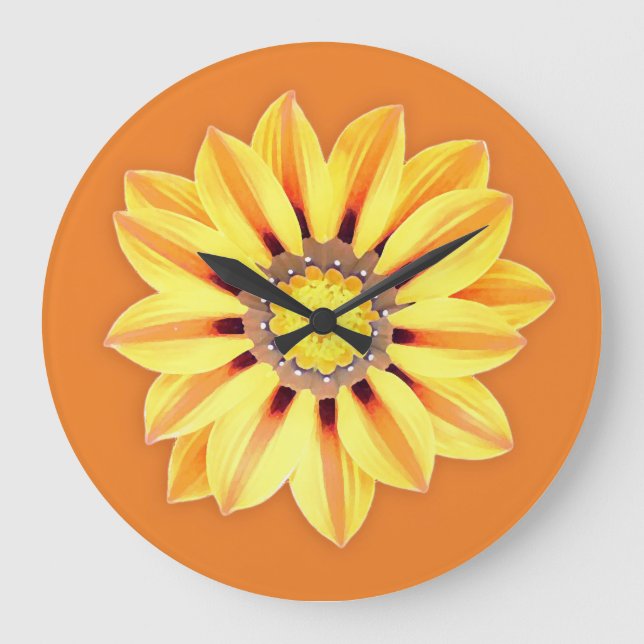 Reloj Redondo Grande Daisy africano / Gazania - Naranja y amarillo (Anverso)