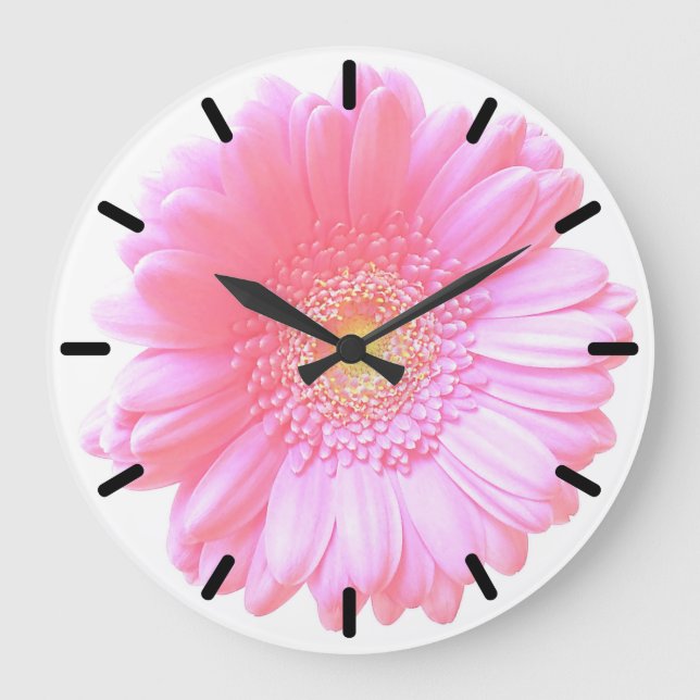 Reloj Redondo Grande Daisy gerbera rosa claro (Anverso)