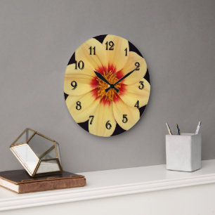 Reloj Redondo Grande Dalia Amarilla sobre Floral Negro