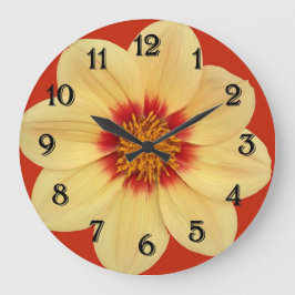 Reloj Redondo Grande Dalia Amarilla sobre Floral Rojo