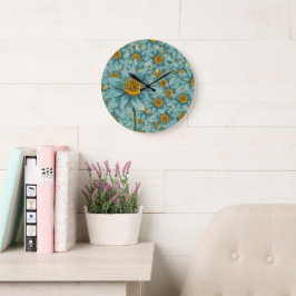 Reloj Redondo Grande Dalia Azul Vintage - Decoración Floral Botánica