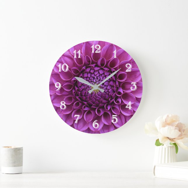 Reloj Redondo Grande Dalia Floral de Bola Púrpura (Hogar)