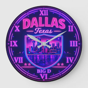 Reloj Redondo Grande Dallas Texas Big D Skyline Neon