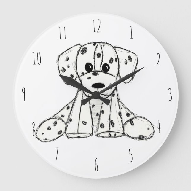 Reloj Redondo Grande Dalmatian stuffed dog drawing outline simple black (Anverso)