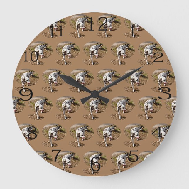 Reloj Redondo Grande Dalmatiano marrón, (Anverso)