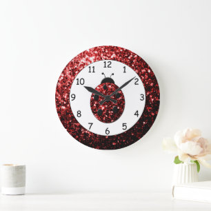 Reloj Redondo Grande Dama de abeja roja mariquita brillo destellos impr