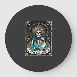 Reloj Redondo Grande Dama de Gatos Esqueleto Tarot Floral Gótico