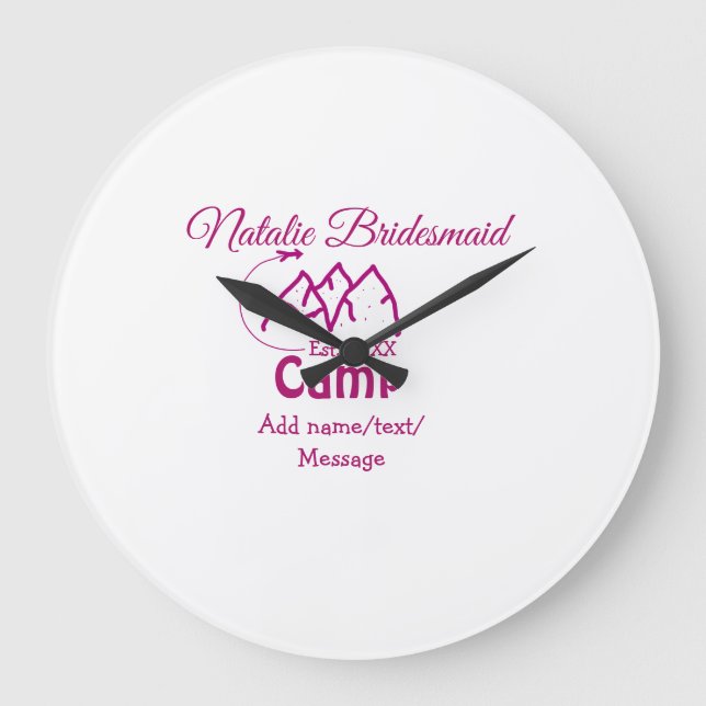 Reloj Redondo Grande Dama de honor de campamento rosa agregar nombre fe (Anverso)