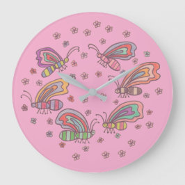 Reloj Redondo Grande Dama Mariposa Rosa