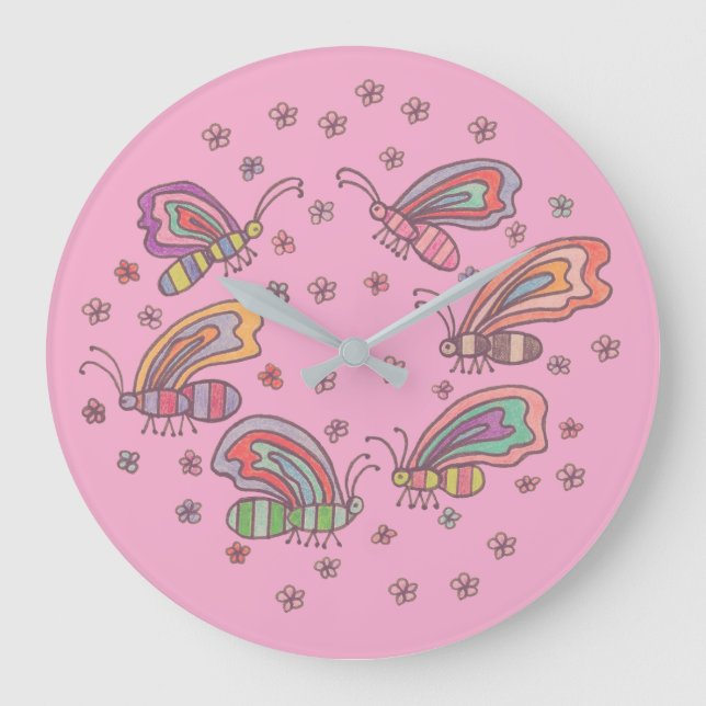 Reloj Redondo Grande Dama Mariposa Rosa (Anverso)