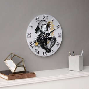 Reloj Redondo Grande Dama y búho nocturno
