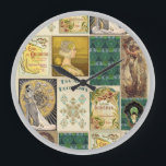 Reloj Redondo Grande Damas de Art Deco<br><div class="desc">arte vintage con pinturas de diversos diseños artísticos deco con damas,  patrones y obras de arte publicitario.</div>