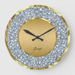 Reloj Redondo Grande Damas de oro y monograma de diamantes esparcido Pu