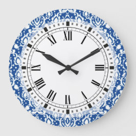 Reloj Redondo Grande Damasco azul y blanco