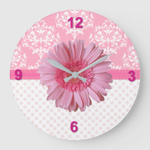 Reloj Redondo Grande Damasco blanco y rosado Girona