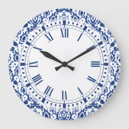 Reloj Redondo Grande Damasco de Casbah azul y blanco marroquí