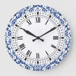 Reloj Redondo Grande Damasco de Casbah azul y blanco marroquí