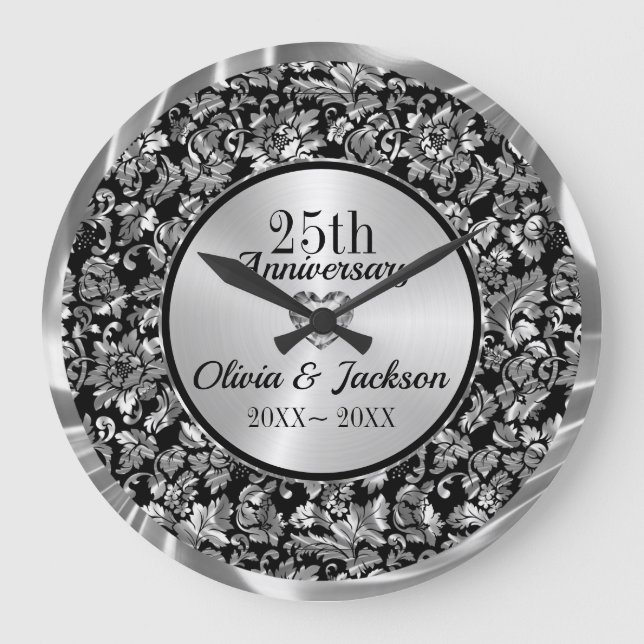 Reloj Redondo Grande Damasco metálico de plata (Anverso)
