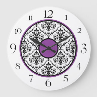 Reloj Redondo Grande Damasco negro y blanco púrpura 10,75" elegante