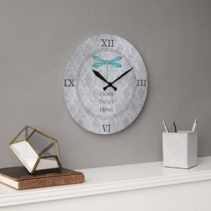 Reloj Redondo Grande Damasco verde azulado de la libélula
